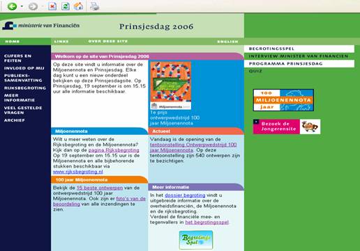 Afbeelding: Homepage Prinsjesdag 2006