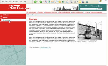 Screenshot: Vervolg pagina Intranet RET